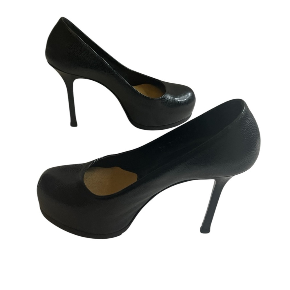 YSL Yves Saint Laurent Embossed Leather Pumps Heels Black size 34 - Picture 2 of 16